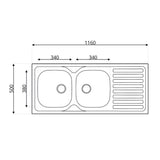 lavello 116x50 sa138 2 vasche e gocciolatoio sinistro, dettaglio della superficie lucida e vasche affiancate
