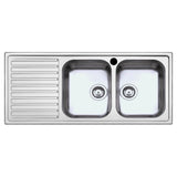 lavello saxt333a 116x50 cm 2 vasche gocciolatoio sinistro, lavello in acciaio inox a due vasche, vista frontale