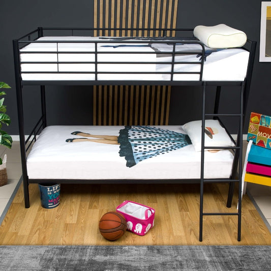 letto a castello monza in metallo nero, letto a castello in legno o metallo, vista frontale dell’intera struttura