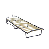 branda pieghevole con materasso 80x190x9 retepiegh per mobile giroletto, dettaglio della testata decorata con motivi classici o floreali