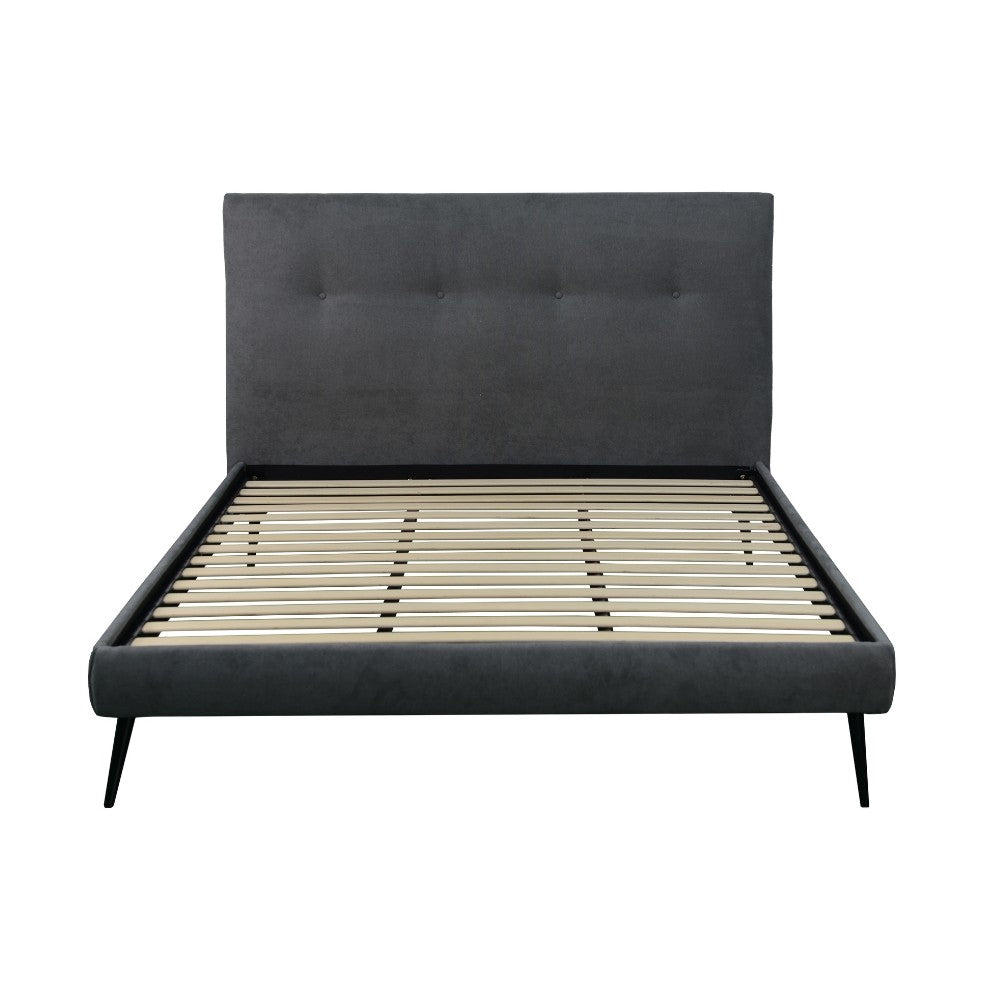letto singolo stiletto con rete fissa in tessuto ash grigio, letto imbottito ambientato in cameretta moderna o minimalista