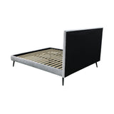 letto singolo stiletto con rete fissa in tessuto grigio chiaro, letto imbottito ambientato in cameretta moderna o minimalista