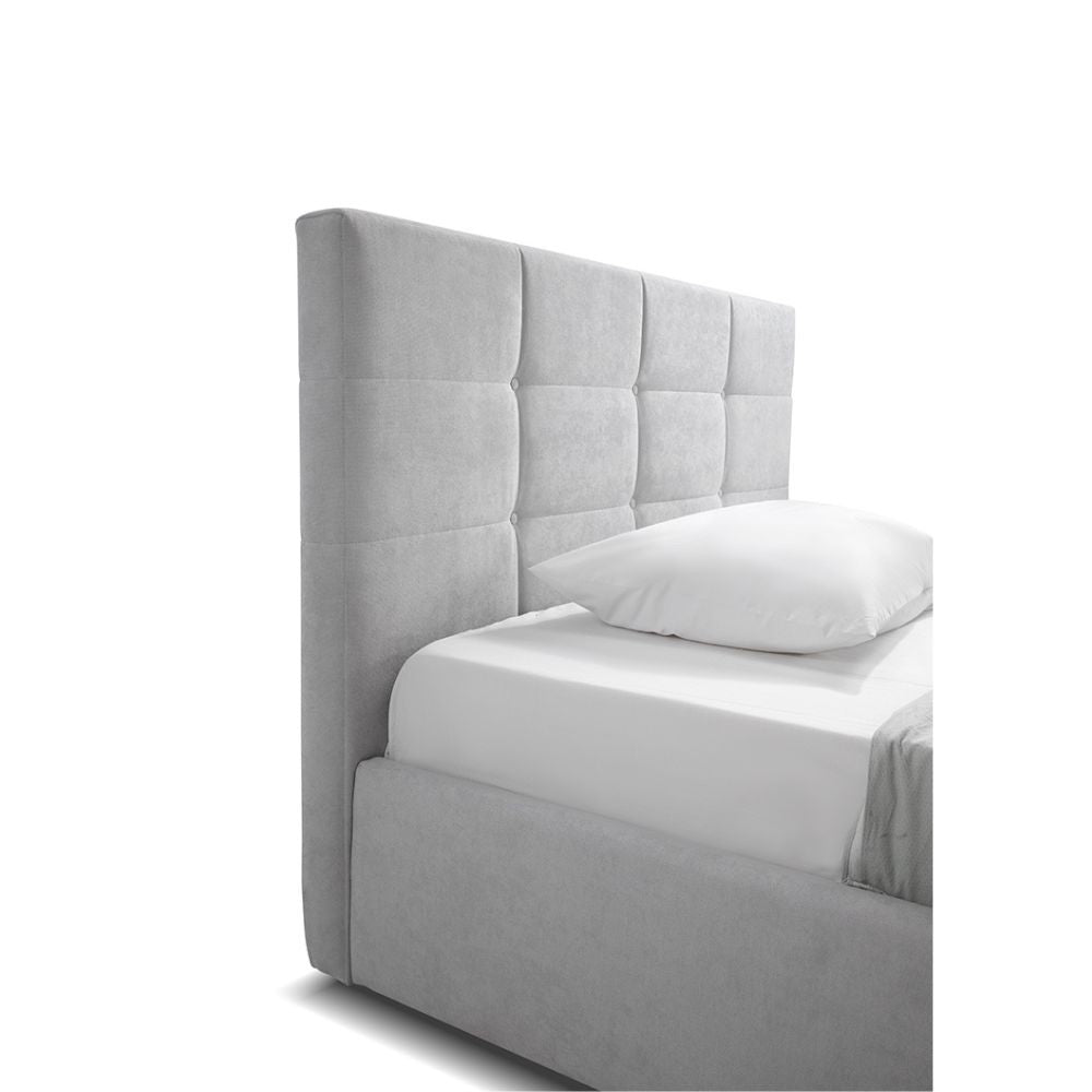 letto una piazza e mezza con contenitore napoli grigio soro 90, ambientazione d’arredo con il prodotto protagonista