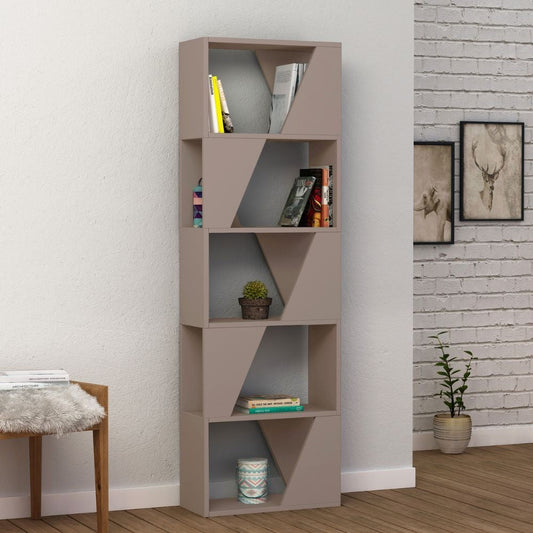 libreria frame colore light mocha con 5 ripiani, libreria moderna con ripiani regolabili per libri e oggetti decorativi