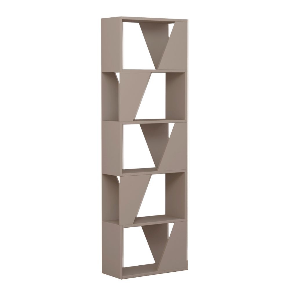 libreria frame colore light mocha con 5 ripiani, vista ambientata in soggiorno o studio con libreria a giorno