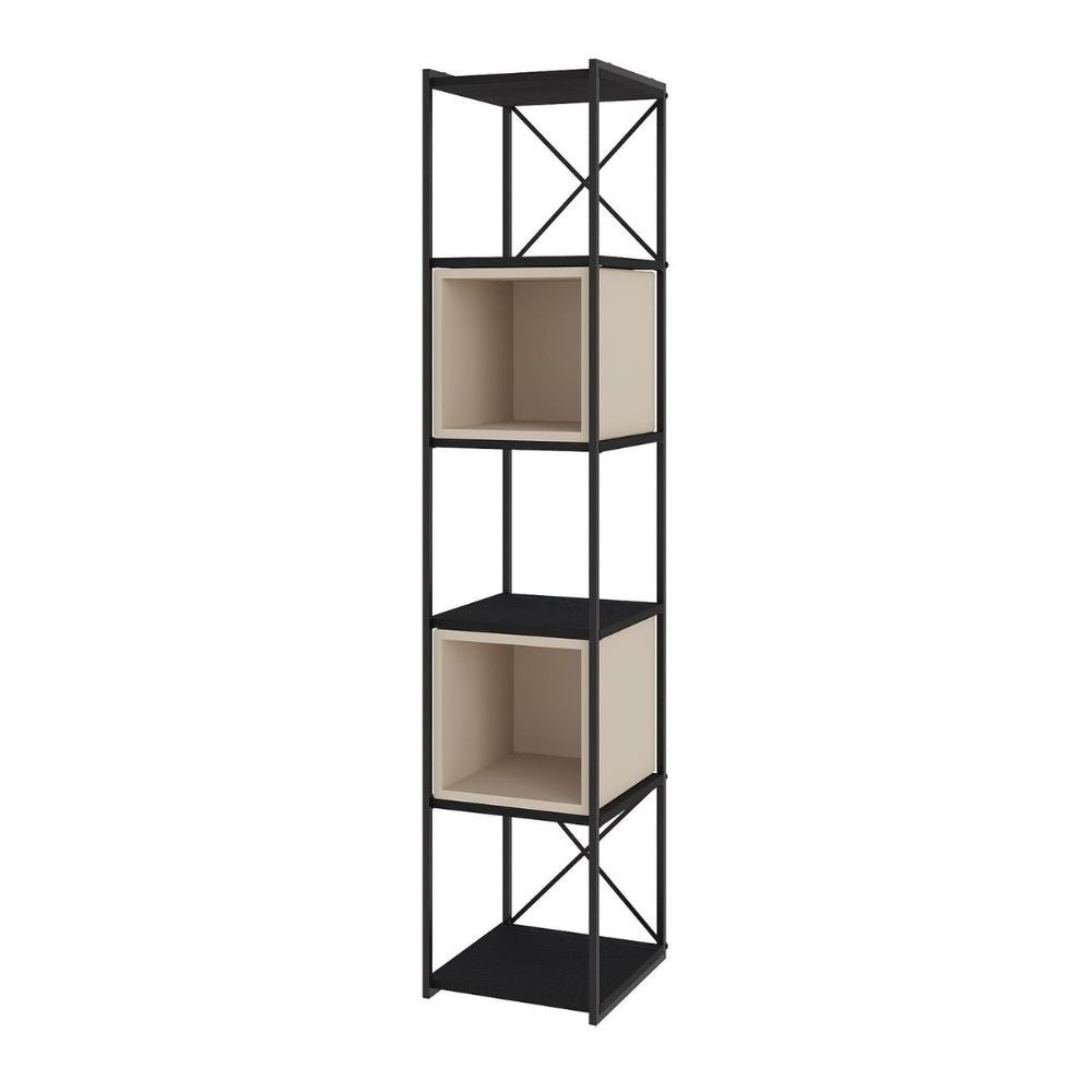 libreria vale mini con struttura in metallo nero e cubotti cashmere, ideale per organizzare libri, piante e accessori d'arredo