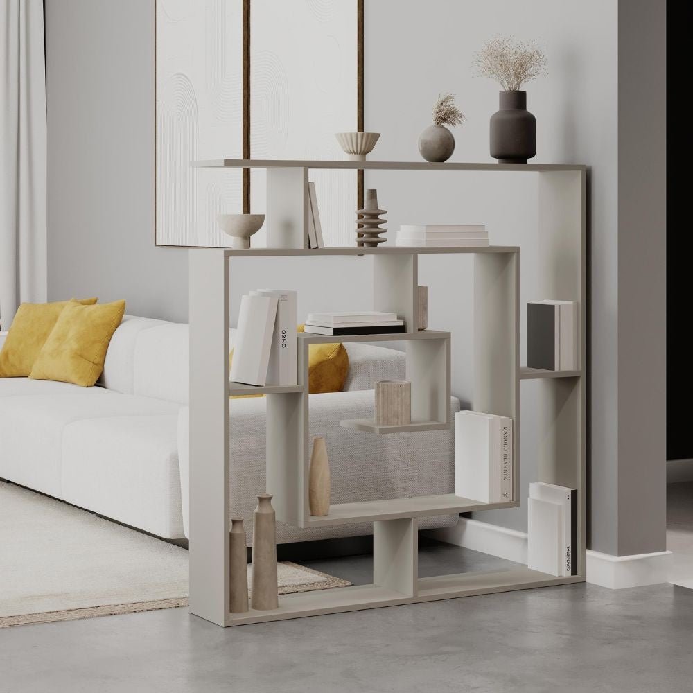 libreria labirent colore cashmere, libreria moderna con ripiani regolabili per libri e oggetti decorativi