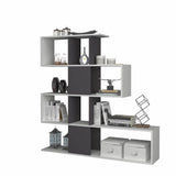 libreria bifacciale aktif 145x145x29 cm. bianco ghisa, dettaglio della struttura in legno o metallo, robusta e funzionale