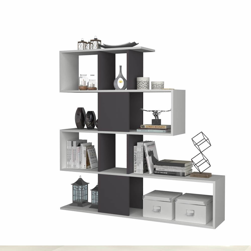 libreria bifacciale aktif 145x145x29 cm. bianco ghisa, ideale per organizzare libri, piante e accessori d'arredo