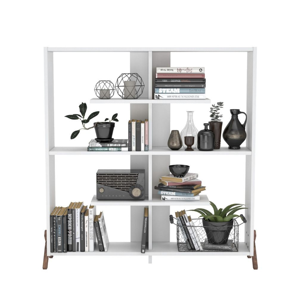 libreria kipp bianca, vista ambientata in soggiorno o studio con libreria a giorno