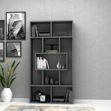 libreria face grigio cemento 90x30x170h cm, vista ambientata in soggiorno o studio con libreria a giorno