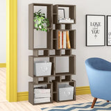 libreria bifacciale rail tortora 79x166,5, vista ambientata in soggiorno o studio con libreria a giorno