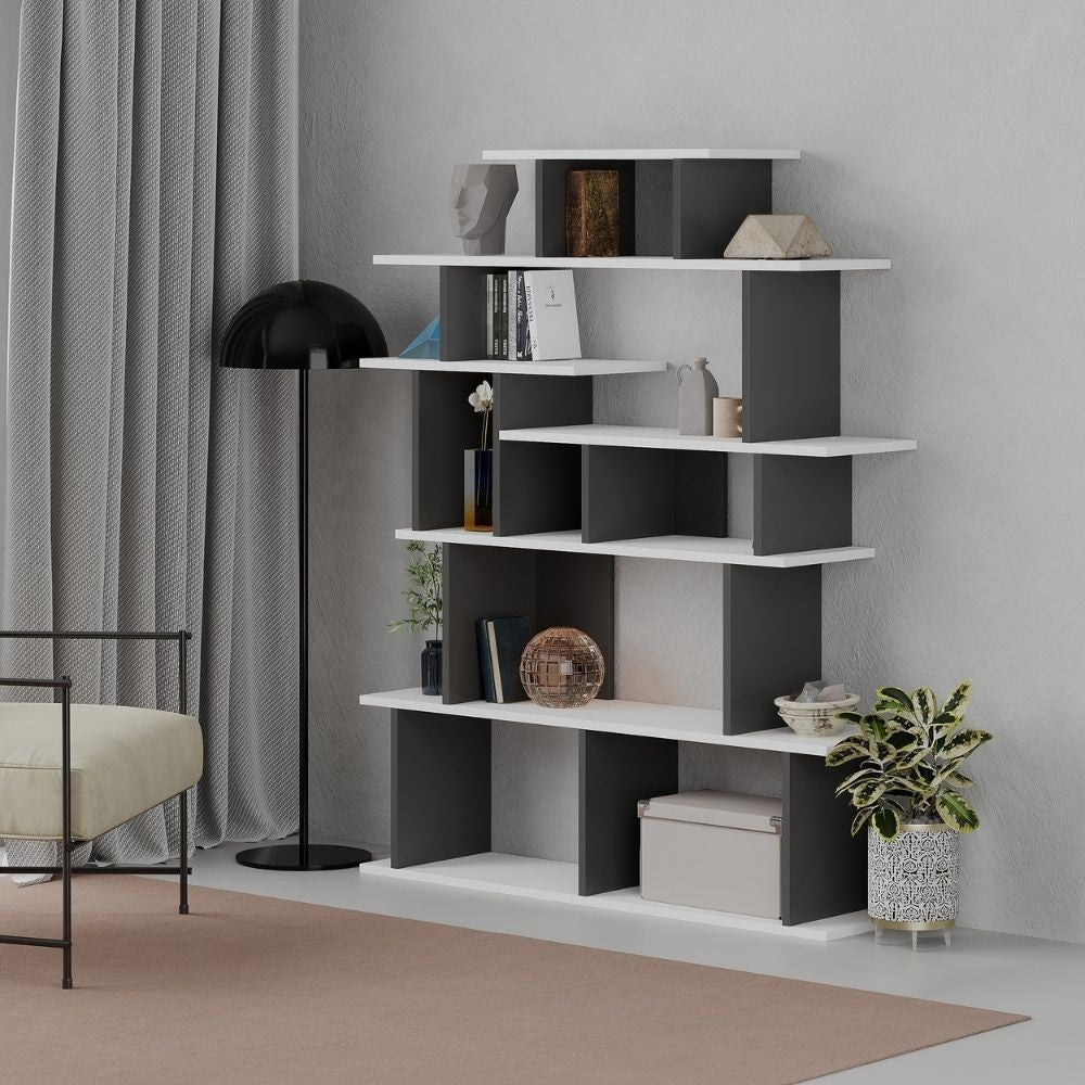 libreria design apollon bianco antracite, libreria moderna con ripiani regolabili per libri e oggetti decorativi