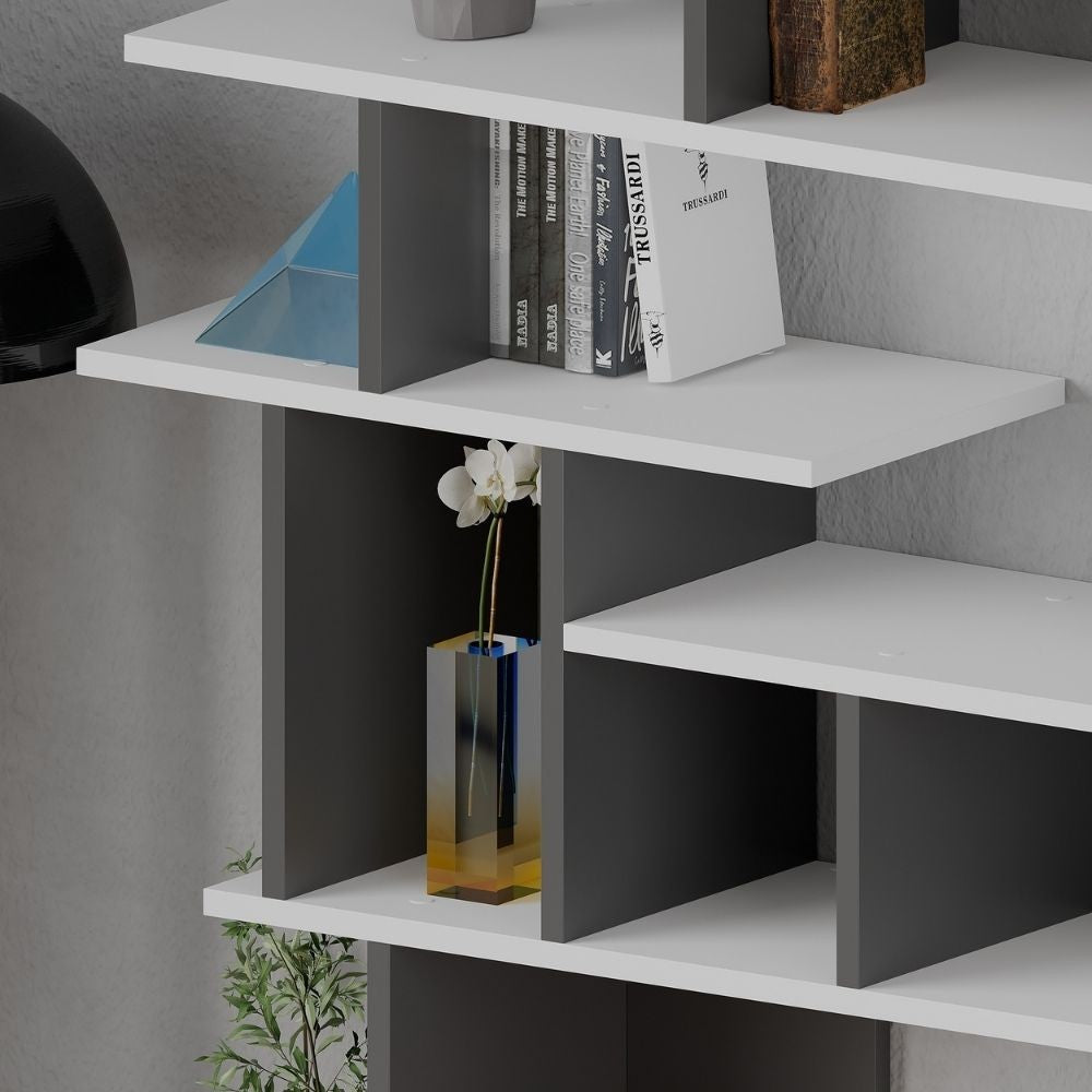 libreria design apollon bianco antracite, ideale per organizzare libri, piante e accessori d'arredo