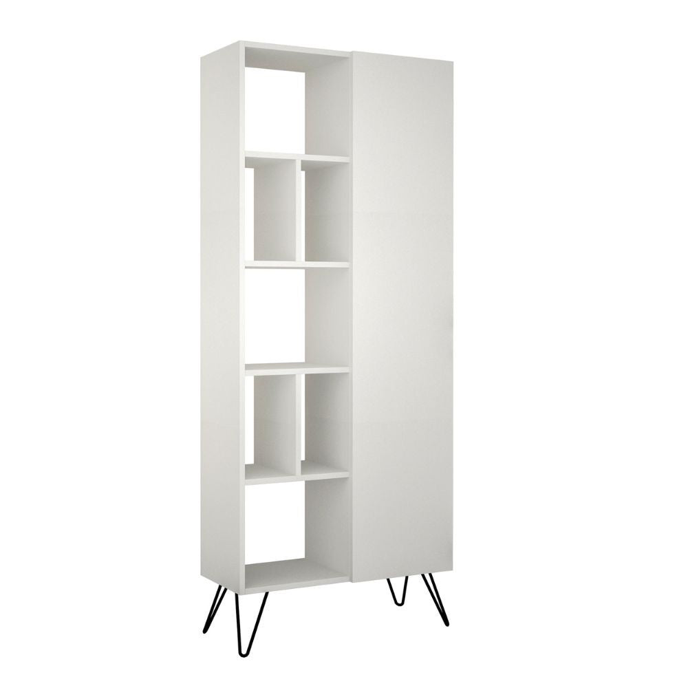 libreria con anta jedda colore bianco 80,6x191, dettaglio della struttura in legno o metallo, robusta e funzionale