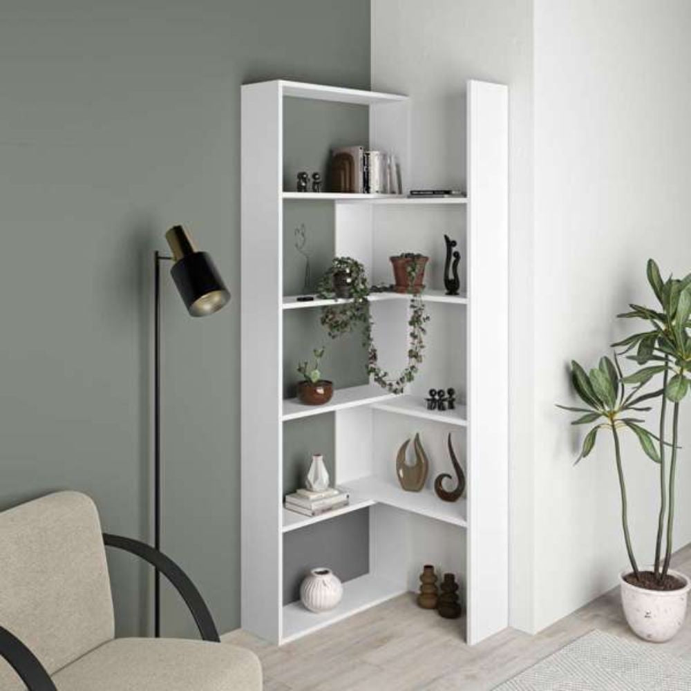 libreria wish estensibile angolare bianca 200h, design versatile per ambienti moderni, scandinavi o industriali