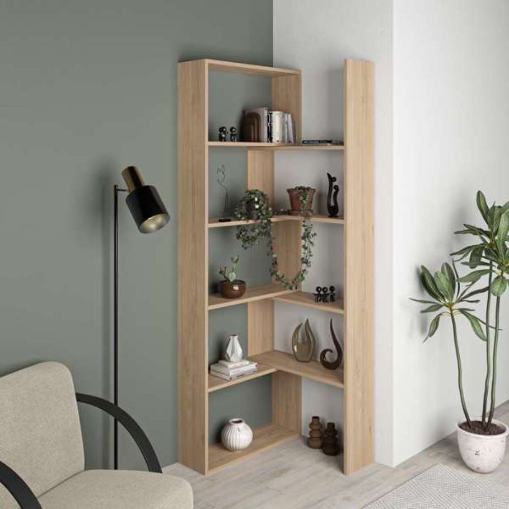 libreria wish estensibile angolare rovere 200h, design versatile per ambienti moderni, scandinavi o industriali