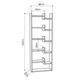 libreria oppa colore rovere e antracite, dettaglio della struttura in legno o metallo, robusta e funzionale