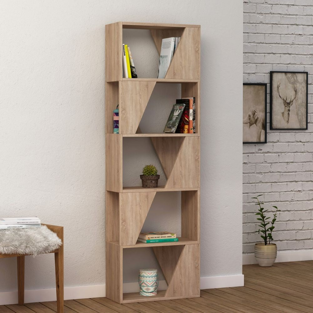 libreria frame colore rovere con 5 ripiani, libreria moderna con ripiani regolabili per libri e oggetti decorativi