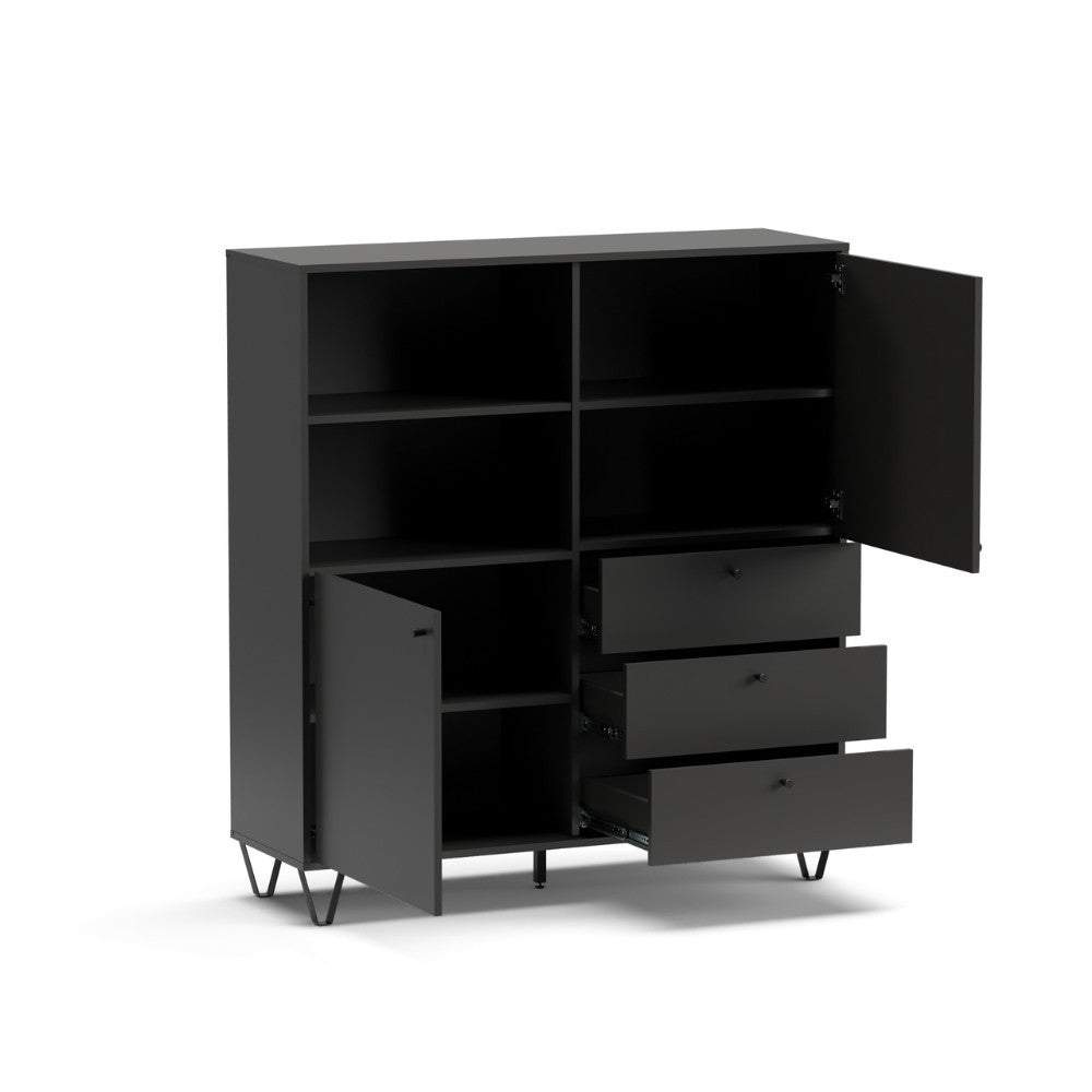 credenza aldo 6 con 2 ante e 3 cassetti colore antracite, perfetta per arredare con funzionalità ambienti living e cucina