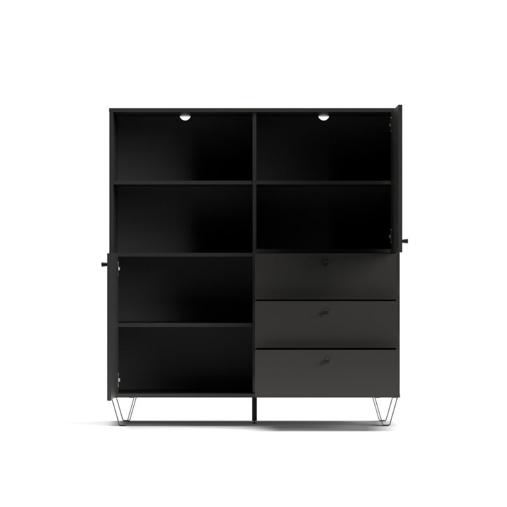 credenza aldo 6 con 2 ante e 3 cassetti colore antracite, mobile contenitore versatile con cassetti o ripiani interni