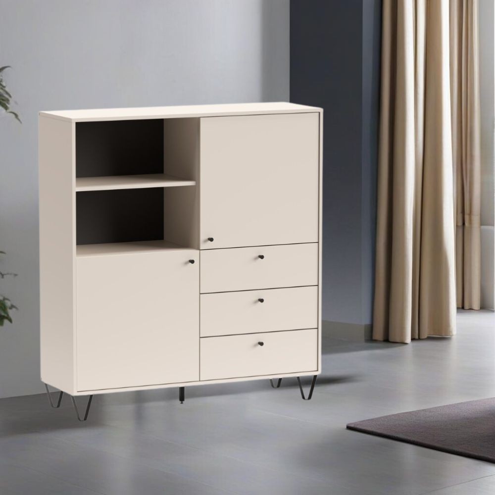 credenza aldo 6 con 2 ante e 3 cassetti colore cashmere, credenza in legno con ante battenti e spazio interno capiente