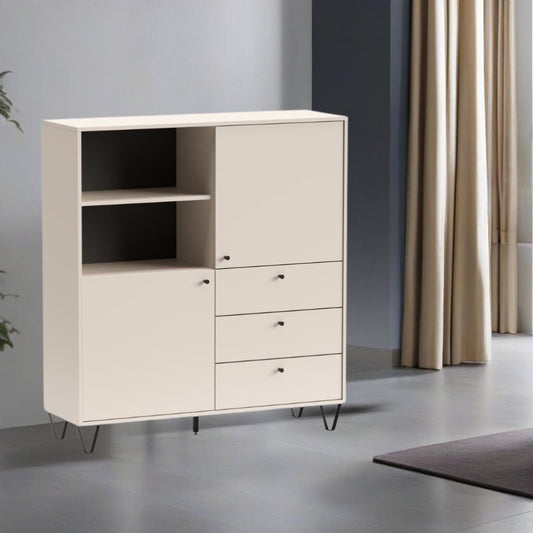 credenza aldo 6 con 2 ante e 3 cassetti colore cashmere, credenza in legno con ante battenti e spazio interno capiente