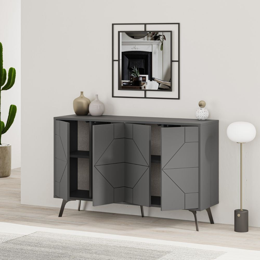 madia 4 ante dune colore antracite, dettaglio delle maniglie e finitura del materiale