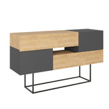 madia eros con due cassetti in rovere e due ante antracite, madia moderna per contenere stoviglie, tovaglie e oggetti decorativi