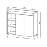 madia alary con vani a giorno rovere e ante bianche 90x35x82 cm., dettaglio delle maniglie e finitura del materiale