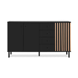 madia monza 51c 3 ante 4 cassetti in nero con listelli rovere effetto cannettato, madia moderna per contenere stoviglie, tovaglie e oggetti decorativi