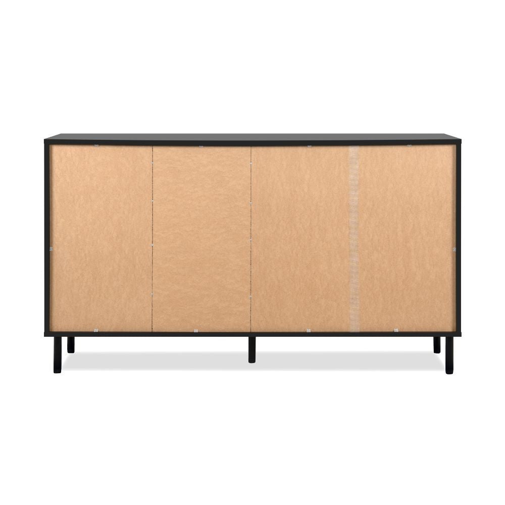 madia monza 51c 3 ante 4 cassetti in nero con listelli rovere effetto cannettato, finitura opaca o effetto legno per ogni tipo di arredamento