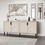 madia prime 4 ante colore cashmere con maniglie e piedi neri e 2 specchi, dettaglio delle maniglie e finitura del materiale