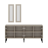 madia prime 4 ante colore cashmere con maniglie e piedi neri e 2 specchi, design lineare per uno stile contemporaneo ed elegante