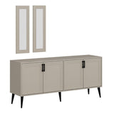 madia prime 4 ante colore cashmere con maniglie e piedi neri e 2 specchi, perfetta per arredare con funzionalità ambienti living e cucina