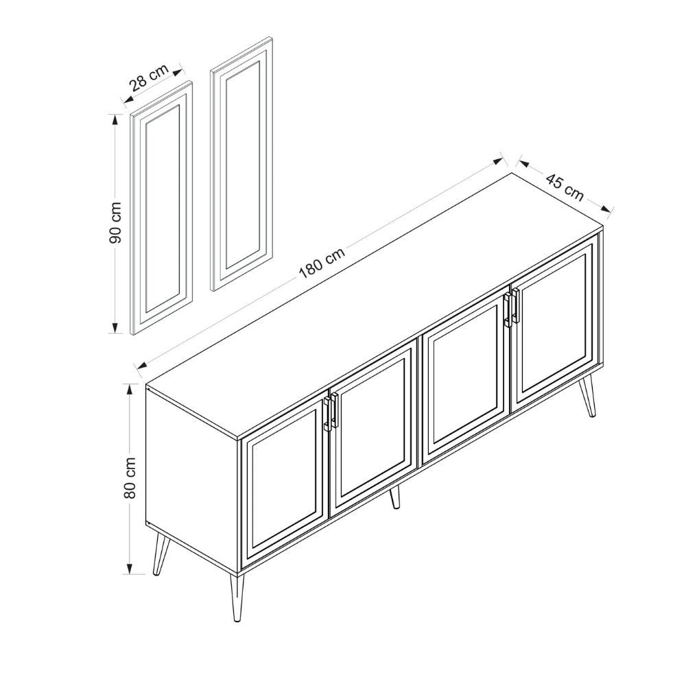 madia prime 4 ante colore cashmere con maniglie e piedi neri e 2 specchi, credenza ideale per aggiungere stile e ordine alla casa