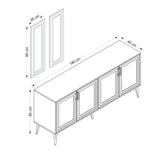 madia prime 4 ante colore cashmere con maniglie e piedi neri e 2 specchi, credenza ideale per aggiungere stile e ordine alla casa