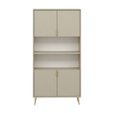 credenza alta kale con 4 ante effetto cannettato e 2 nicchie a giorno colore cashmere, mobile contenitore versatile con cassetti o ripiani interni