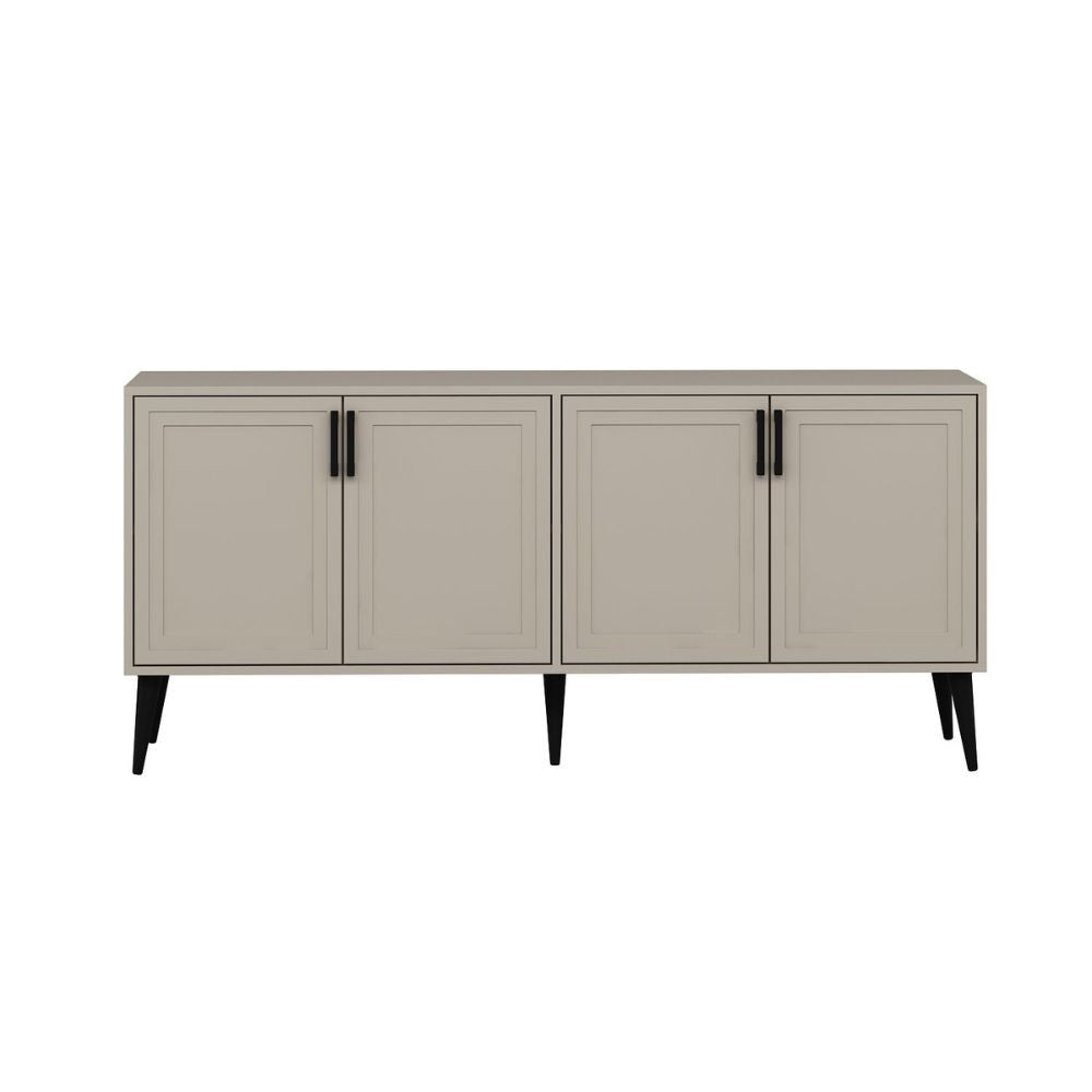 madia prime con 4 ante colore cashmere con maniglie e piedini neri, design lineare per uno stile contemporaneo ed elegante