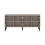 madia prime con 4 ante colore cashmere con maniglie e piedini neri, mobile contenitore versatile con cassetti o ripiani interni