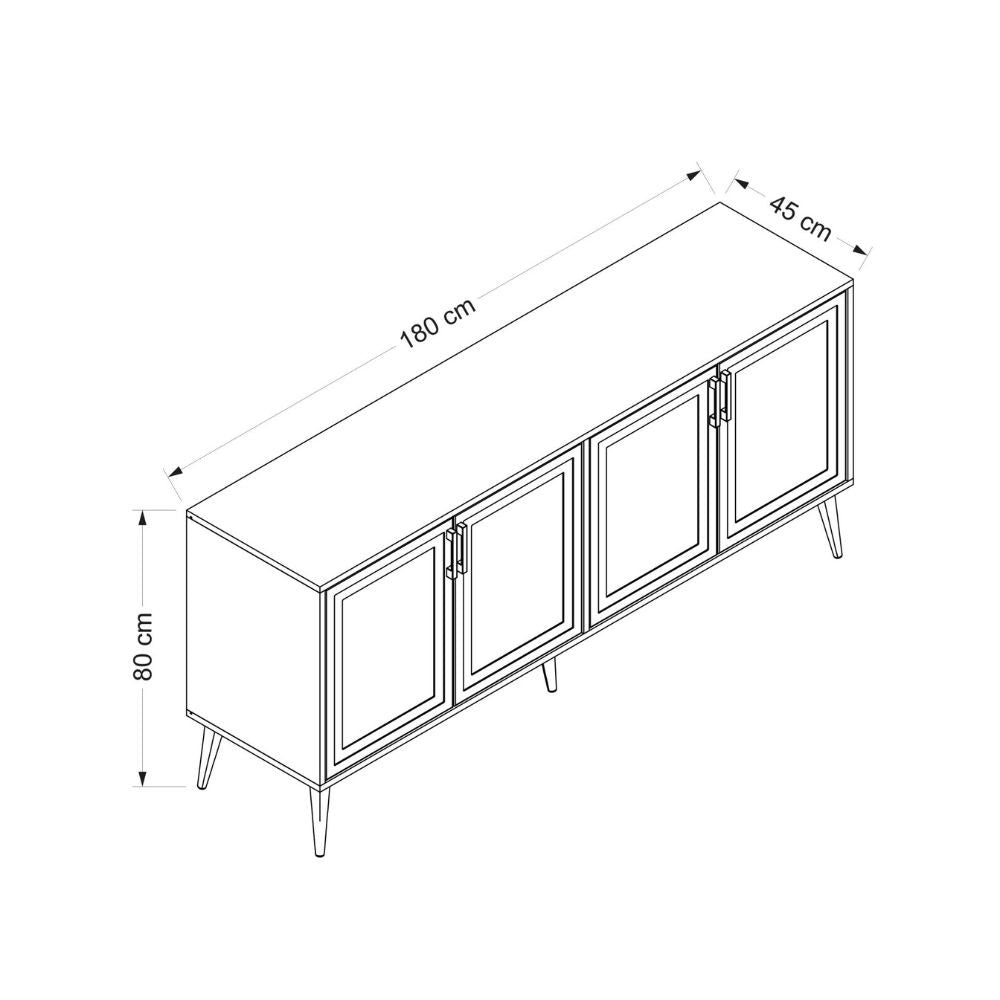 madia prime con 4 ante colore cashmere con maniglie e piedini neri, credenza ideale per aggiungere stile e ordine alla casa