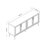 madia prime con 4 ante colore cashmere con maniglie e piedini neri, credenza ideale per aggiungere stile e ordine alla casa