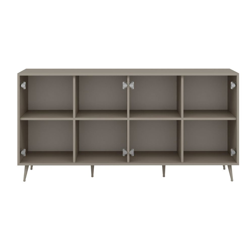 madia jana con 4 ante in cashmere con intagli maniglie e piedini oro, perfetta per arredare con funzionalità ambienti living e cucina