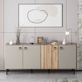 madia mila con 3 ante cashmere e 1 anta rovere con maniglie e piedini neri, credenza in legno con ante battenti e spazio interno capiente