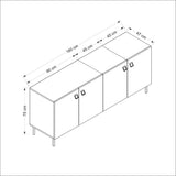 madia mila con 3 ante cashmere e 1 anta rovere con maniglie e piedini neri, credenza ideale per aggiungere stile e ordine alla casa