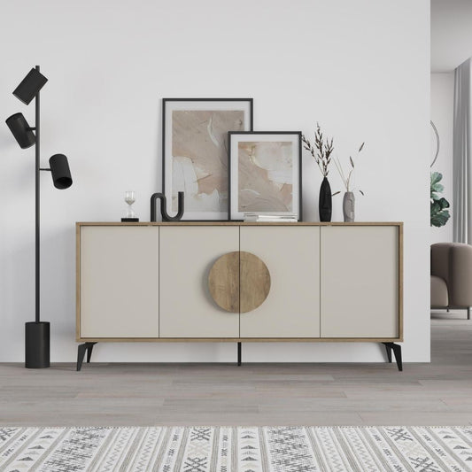 madia gora 180 cm struttura colore noce hitit con ante cashmere, credenza in legno con ante battenti e spazio interno capiente
