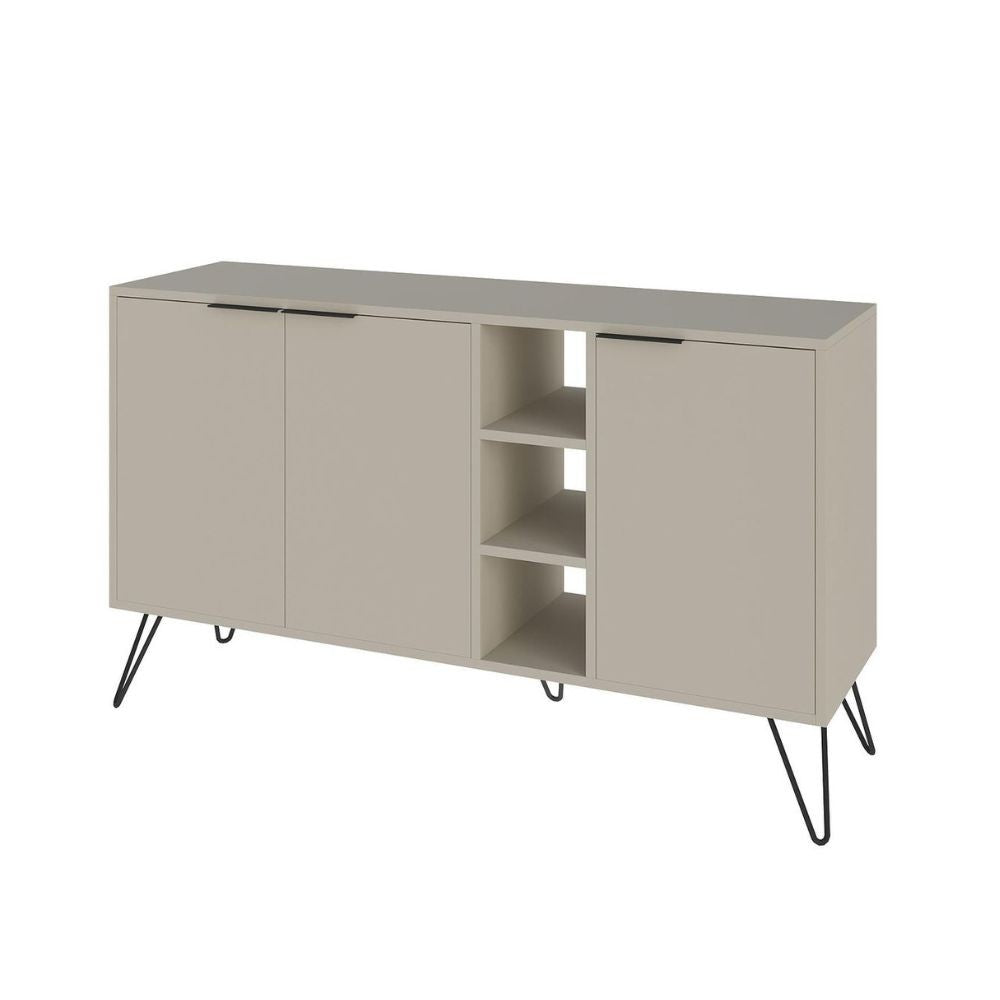 madia clara 3 ante cashmere e nicchie a giorno 142x35,6x83h, dettaglio delle maniglie e finitura del materiale