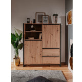 credenza alta denver 51 l120xp40xh140 quercia antracite, vista ambientata in soggiorno, sala da pranzo o ingresso