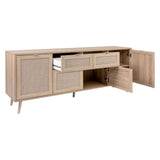 madia bali 51b 4 ante e due cassetti effetto vimini, dettaglio delle maniglie e finitura del materiale