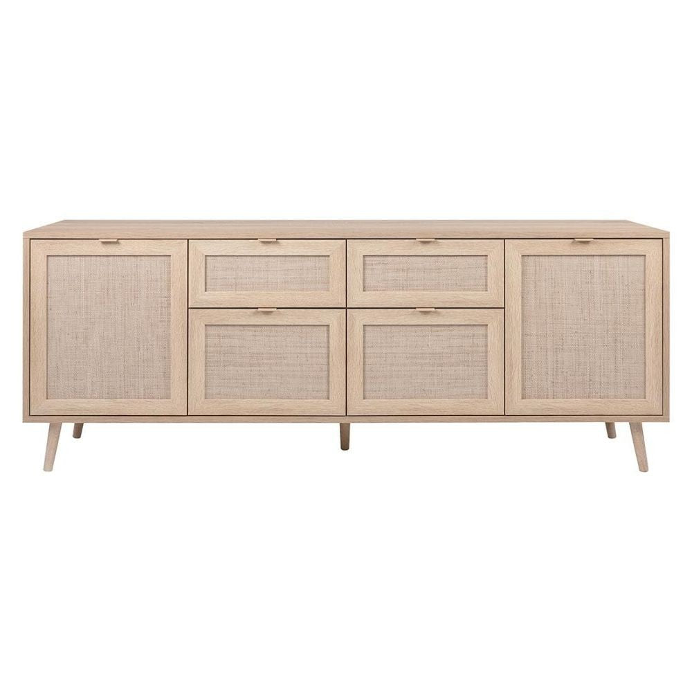 madia bali 51b 4 ante e due cassetti effetto vimini, madia moderna per contenere stoviglie, tovaglie e oggetti decorativi